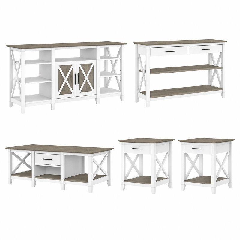 Ensemble de tables basses 5 pièces Katia, Gris déclin / blanc pur