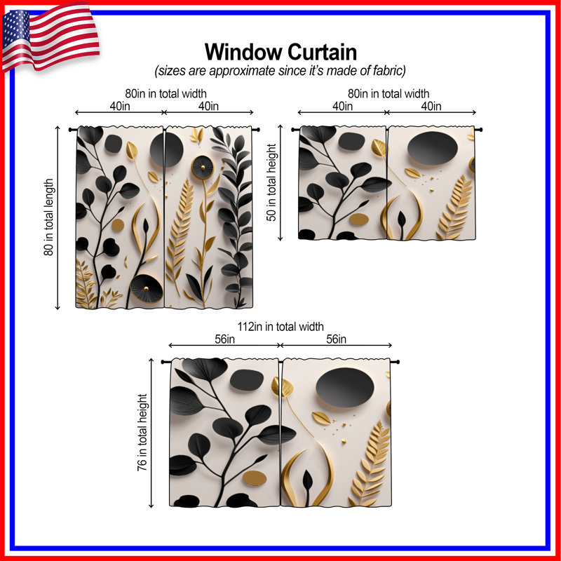 Floral Window Curtains Nature Sheer & Room Darkening - 2 Panels, 40in x 50in - 2 panels, Sheer