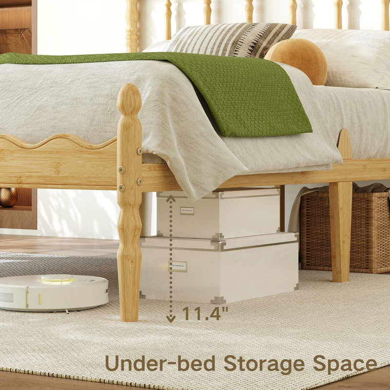 14" Traditional Solid Wood Twin Bed with Headboard, Twin