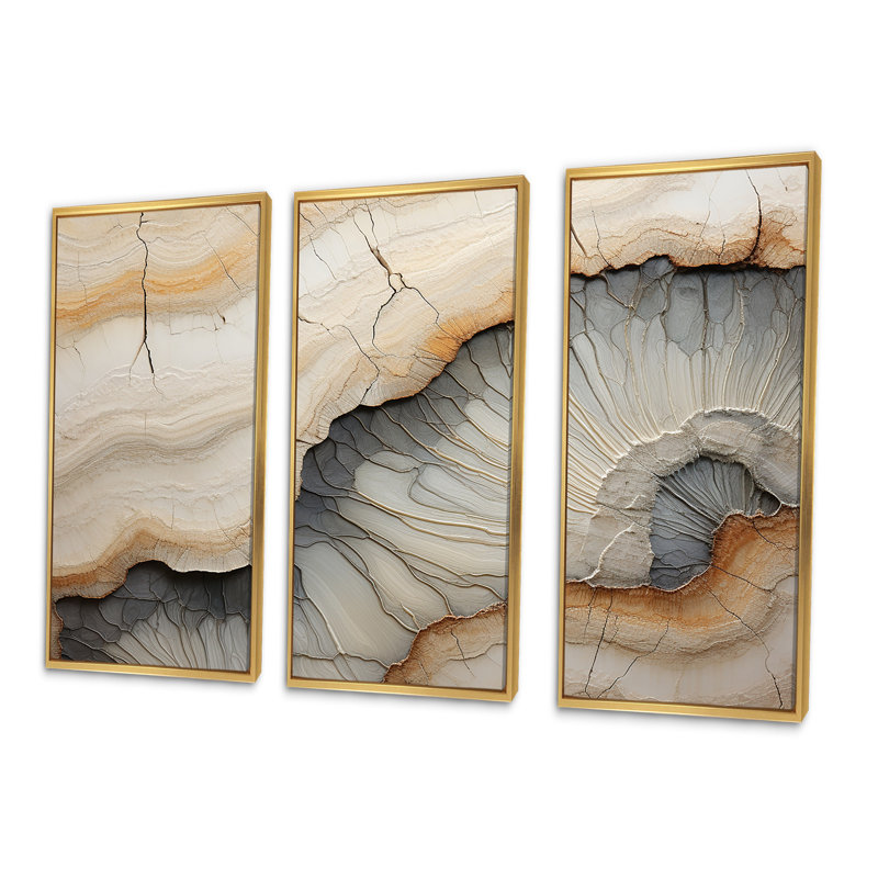 «Beige and Orange Minimalisme» Stone Geode II, Cadre flottant doré, H 28 po x l 36 po x P 1 po