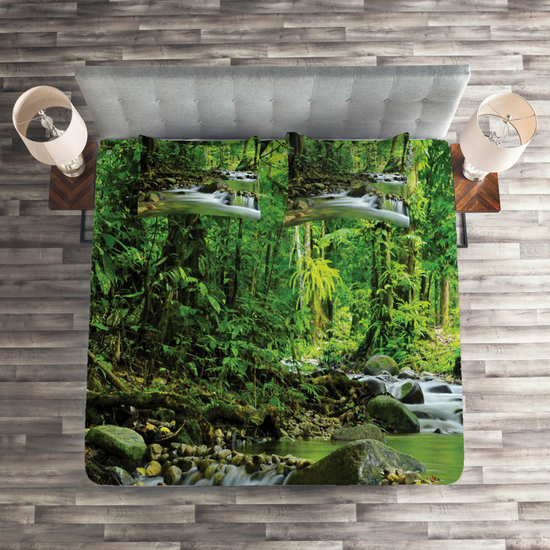 Forest Rustic Polyester Coverlet, King Bedspread + 2 Shams