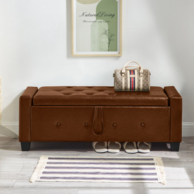 Banc avec repose-pieds 48 po avec rangement, banc pour chambre à coucher, salon, couloir, repose-pieds rembourré en similicuir capitonné
