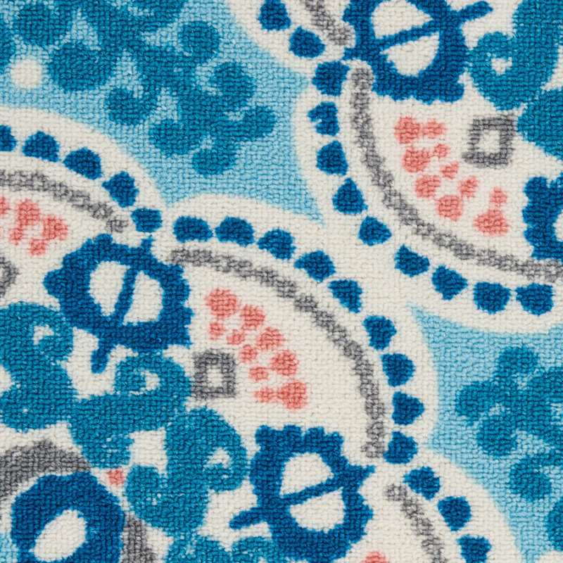 Floral Blue Outdoor Area Rug, Rectangle 6'6" x 9'6"