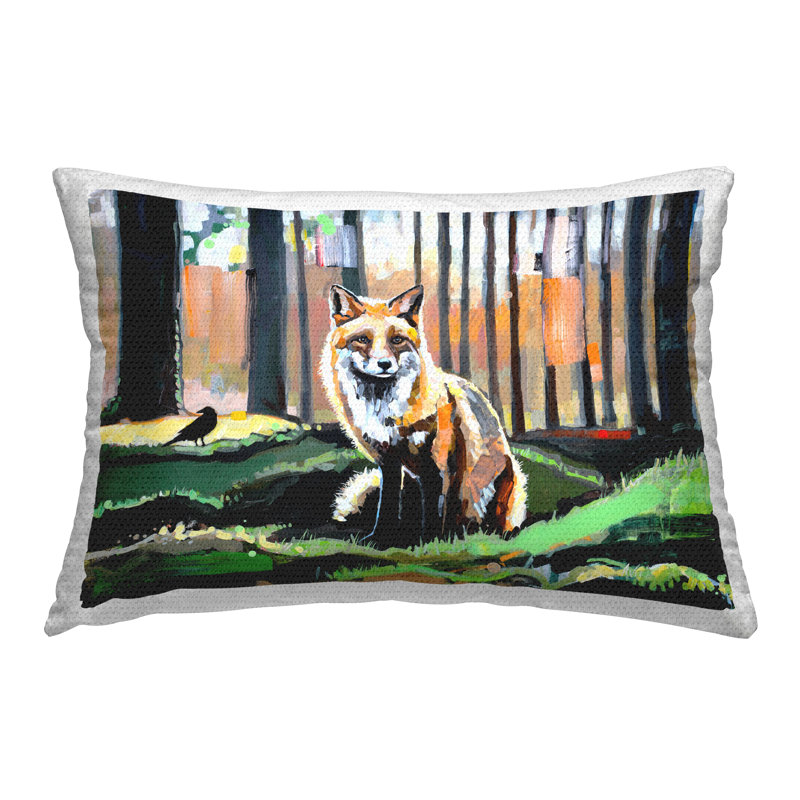 Coussin d'extérieur imprimé Fox in Forest Trees par Adam Swanson