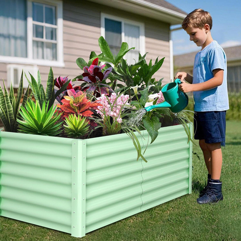 Ensemble de 2 jardinières surélevées galvanisées, boîtes à fleurs d'extérieur de 6 à 8 pi avec base ouverte, Vert