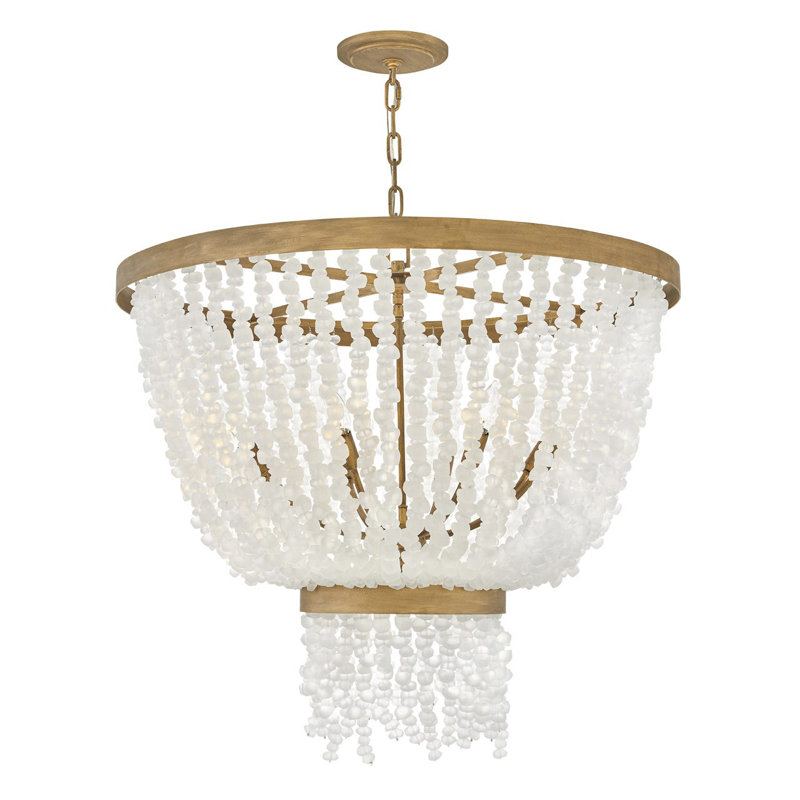 Bohemian Burnished Gold 8-Light Chandelier with Soft White Sea Glass