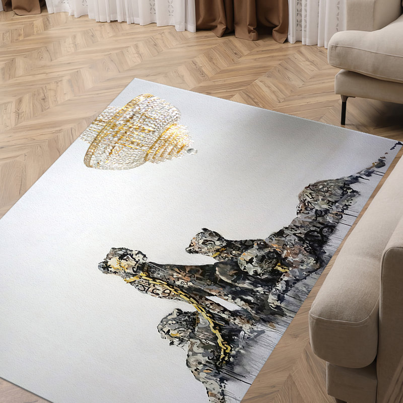 Non-Woven Thin Type Printed Rug Featuring a Detailed Geometric Pattern in Soft Hues Ideal for Indoor Use and Home Decor