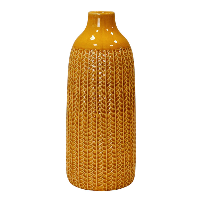 Yellow Ceramic Decorative Bottle Vase, 38cm H x 15cm W x 15cm D, Yellow