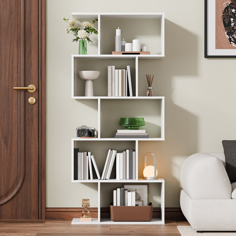 Geometric Bookcase 62.6'' H Geometri 5-Tier Bookcase , White