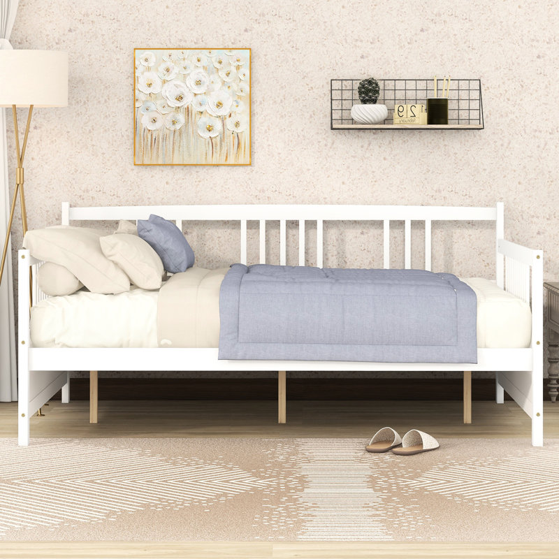 Lit de jour blanc avec pieds de soutien sécurisés, conception polyvalente pour la chambre à coucher et le salon, rangement supplémentaire en blanc, structure stable, pour installation