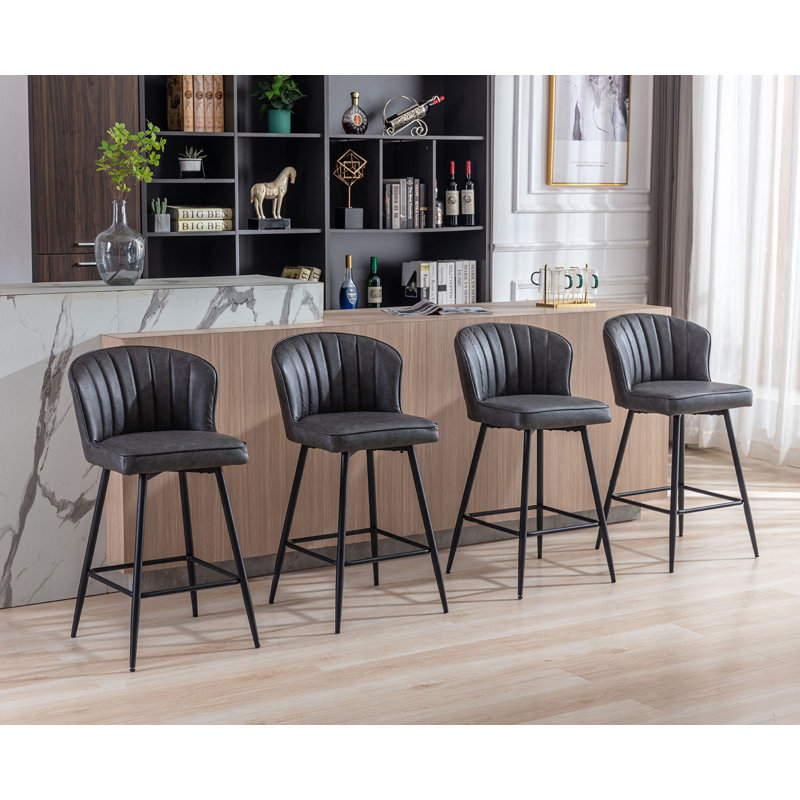 Tabouret de bar rembourré avec repose-pieds, Gris