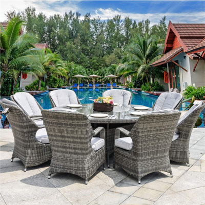 Hampton 9-Piece Outdoor Dining Set with Round Table in PE Wicker and Cushions