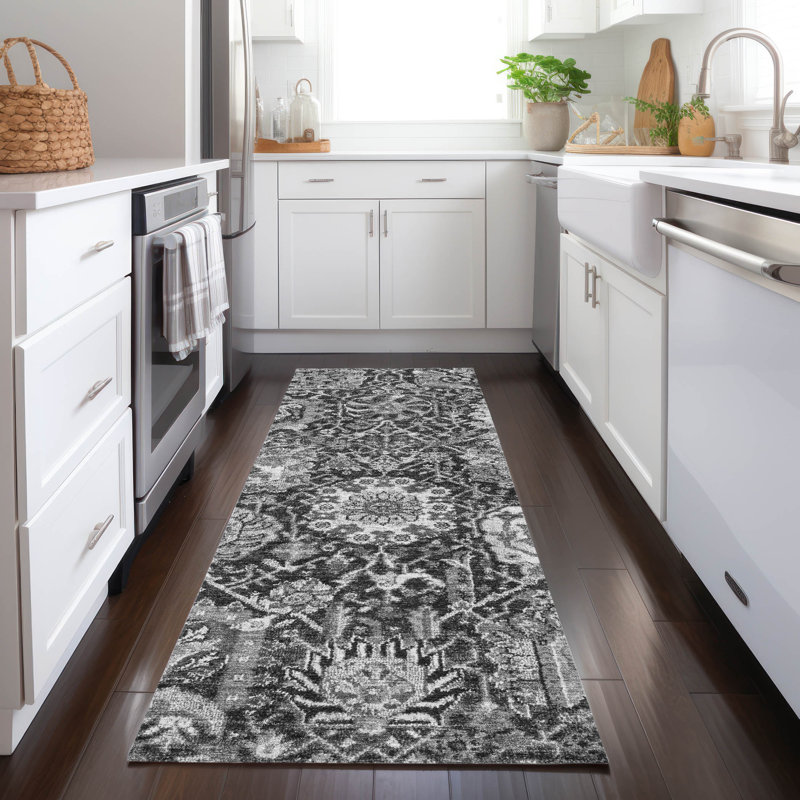 Machine Washable Indoor/Outdoor Christain ACN1322 Gray Rug, Runner 2'3" x 7'6"