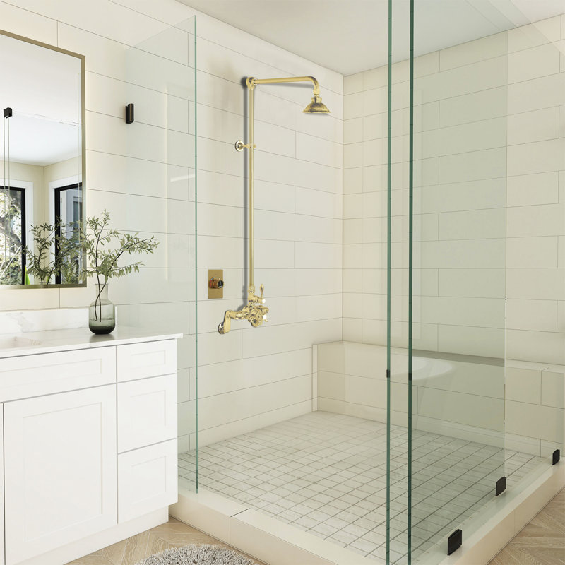 Système de douche thermostatique exposé (P1130), Laiton satiné non laqué