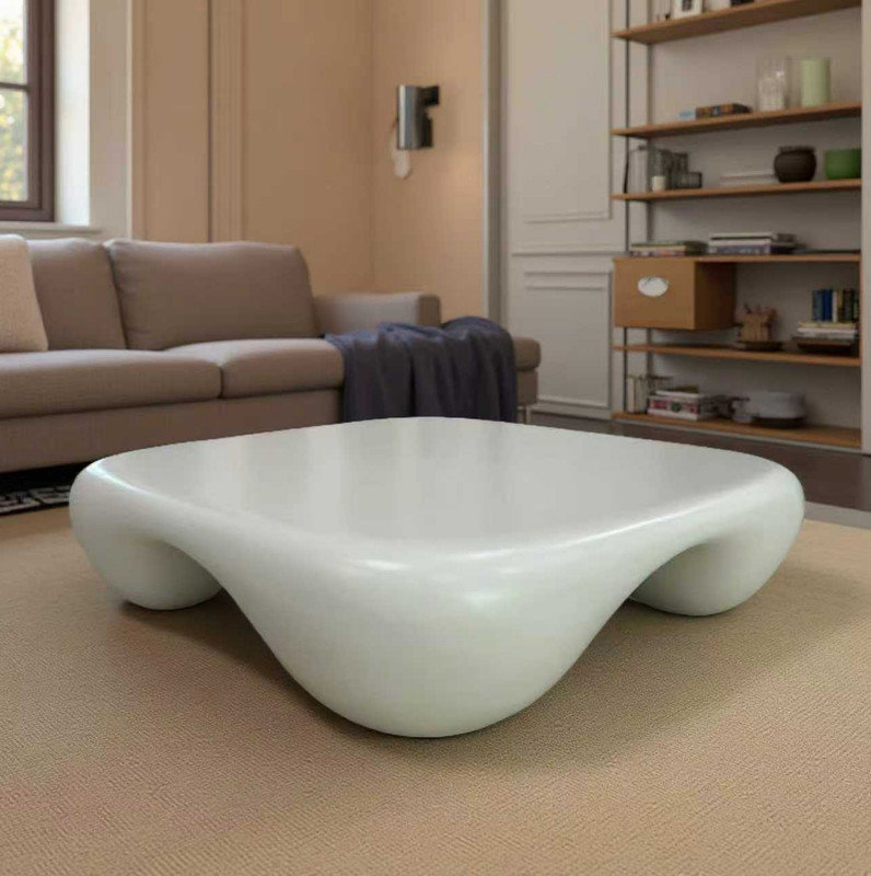 Table basse moderne en faux travertin textu pour salon / bureau, Blanc