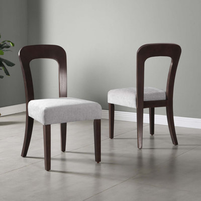 Ensemble de 2 chaises de salle à manger rembourrées avec sièges en tissu et pieds en bois d'hévéa brun clair, capacité de poids de 330 lb