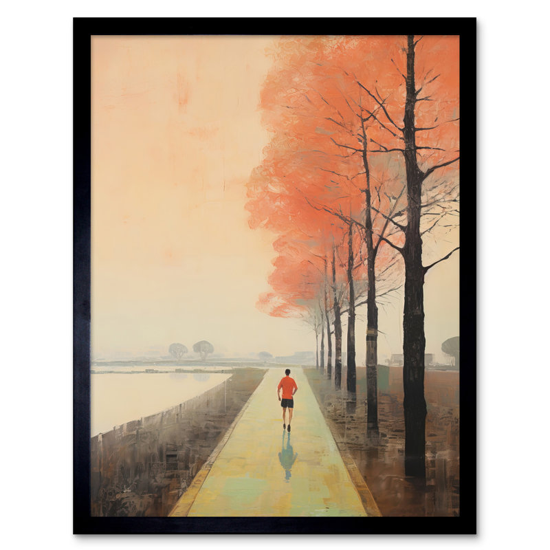 Early Morning Jogging Pastel Colour Painting Jogger Lakeside - Single Picture Frame Print
