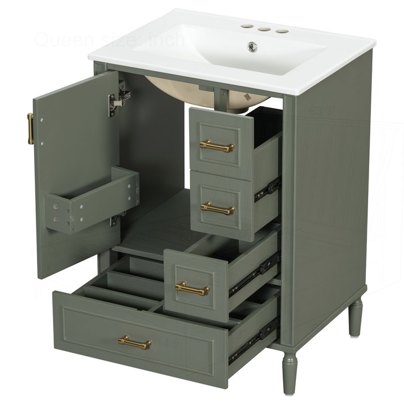 Meuble-lavabo moderne 24 po avec lavabo en céramique, Vert olive