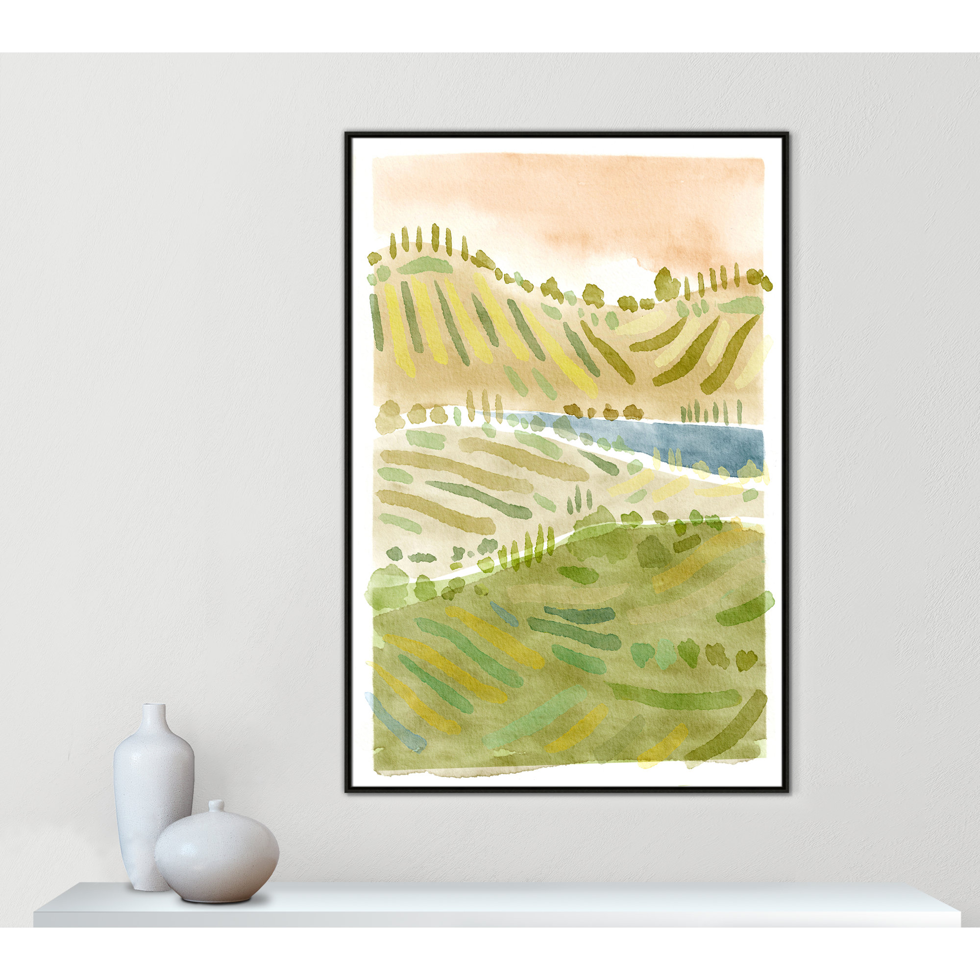 Tuscan Countryside Print by Leah Straatsma, Espresso Floater Framed Canvas, 61.5" H x 41.5" W x 2" D, No Mat