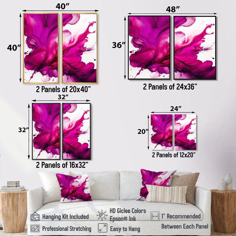 Ancien mystère in Viva Magenta II - art abstrait abstrait à encre liquide, H 36 po x l 48 po, Impression encadrée flottante