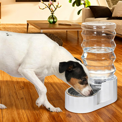 Gravity Dog Water Dispenser, 8L Capacity, Stainless Steel Auto-Refill Pet Waterer,No-Spill, BPA-Free (White)