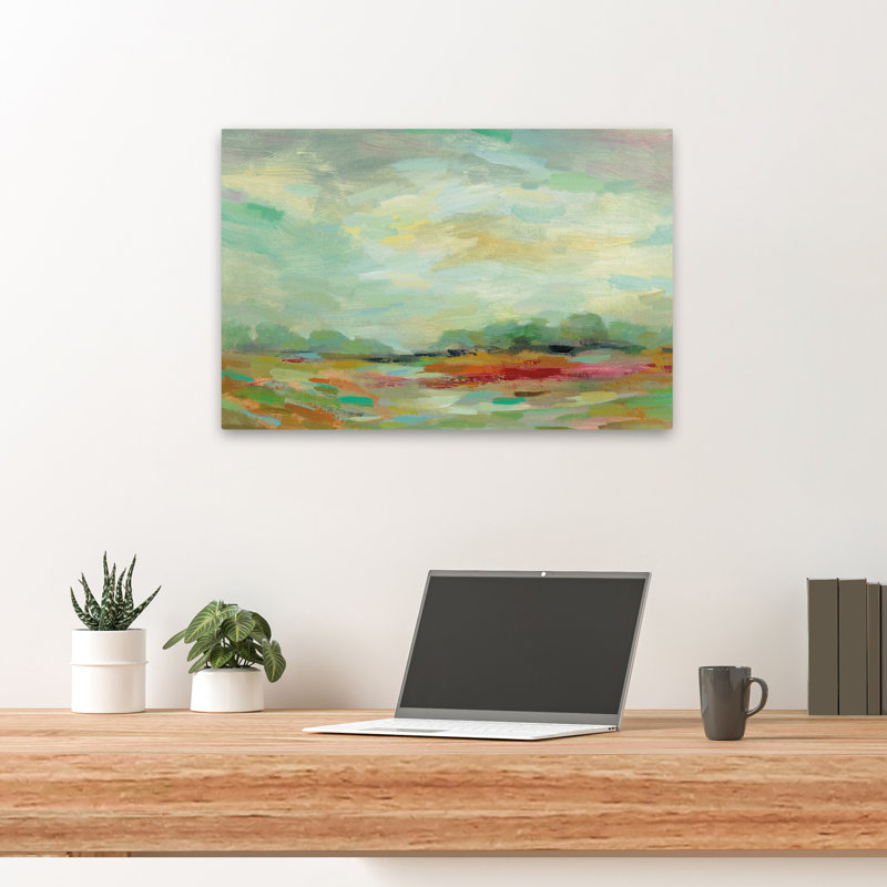 Sunrise Field - abstrait beige bleu brun, H 24 po x l 16 po