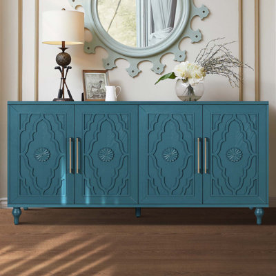 Grande armoire de rangement 63 po Mordern avec poignée en métal, portes à fleurs sculptées et tablettes réglables pour le salon, la cuisine et le vestibule