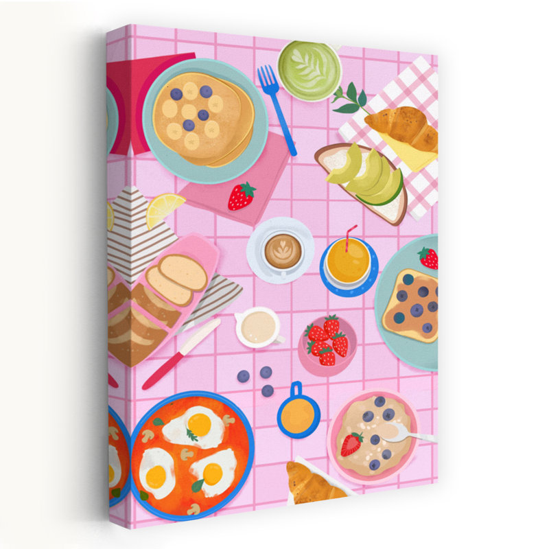 Petit-déjeuner sur table, impression d'art mural contemporain coloré et vibrant représentant des fruits, H 18 po x l 12 po