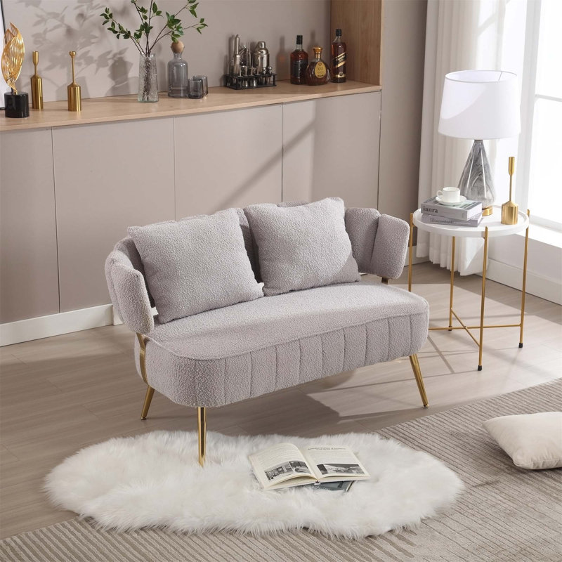Donneta Boucle Fabric Upholstered Loveseat, Gray Velvet