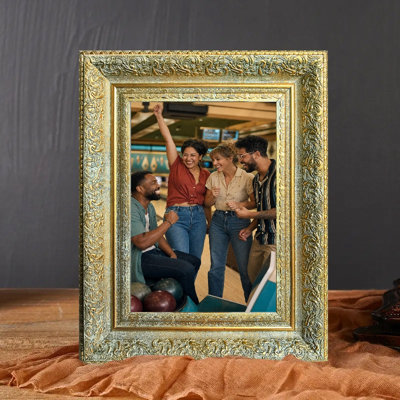 Antique Gold 1PC 5" x 7" Ornate Picture Frame with Tabletop Stand and Wall Hooks