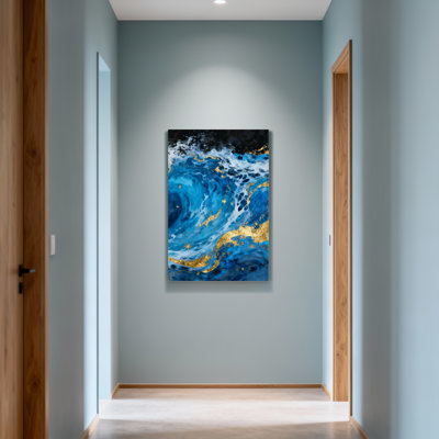 Landscape & Nature Blue Waves Gold Accents Starry Sky
