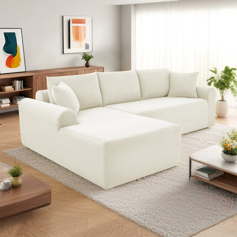 Boneless 103” Modular Sectional Cloud Sofa For Living Room Modern Minimalist Couch With L-shaped Chaise Upholstered Corduroy Couch , Deep Seat, No Assembly Required
