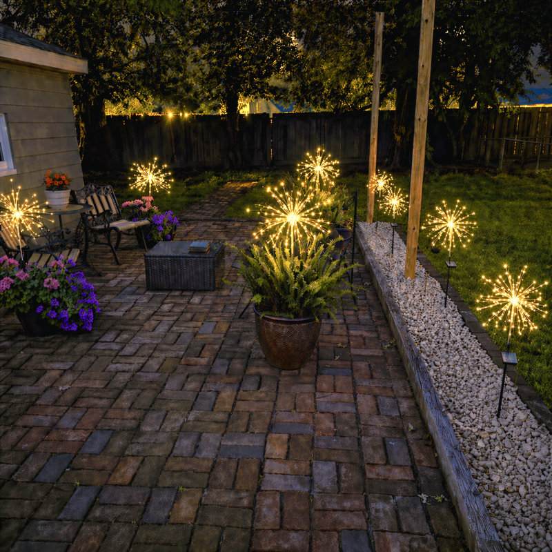 8 Modes Solar Firework Lights Outdoor Waterproof 120 LED Garden Landscape Light for Holiday Decor, Yellow