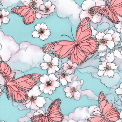 Papier peint adhésif pelez et collez, fleurs de prairie, papillons, l 17,7 po x H 118 po, auto-adhésif amovible
