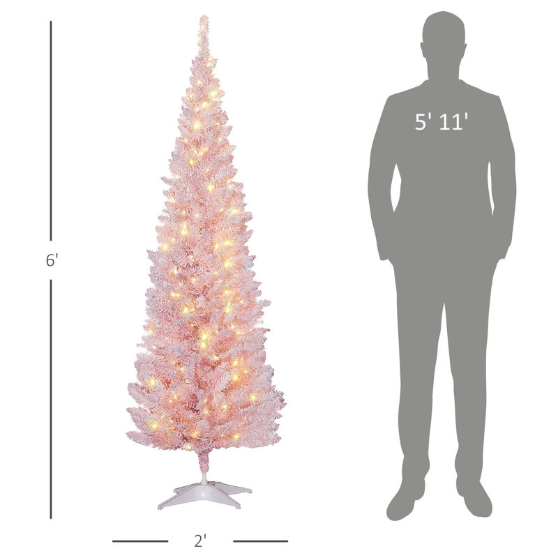 Arbre de Noël mince 6 pi pré-éclairé - Arbre artificiel avec lumières DEL chaudes et support robuste, parfait pour les espaces étroits, la maison et le salon