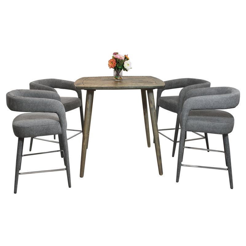 Cole 5 Piece Counter Set With Gathering Table And 4 Galway Dark Gray Counter Chairs