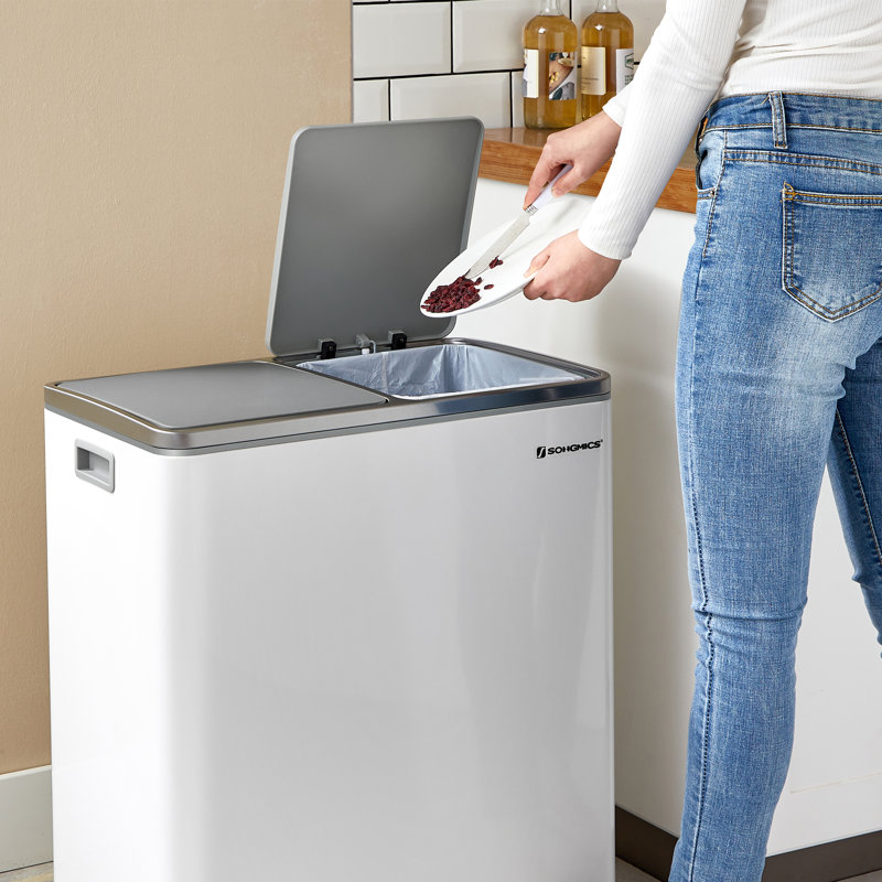 Steel Step On Multi-Compartment Rubbish & Recycling Bin, White/Grey, 60L