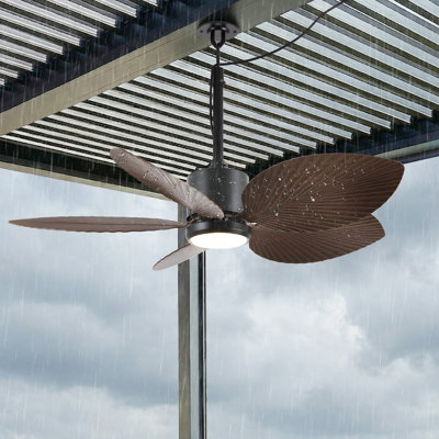 42" Tropical IP66 Waterproof Outdoor Palm Leaf Ceiling Fan, Plug-In LED Gazebo Portable Fan with Light and Remote