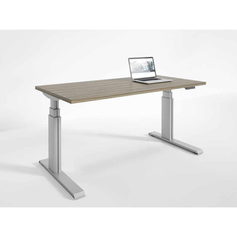 Bureau debout à hauteur ajustable électrique Wildermuth, Stromboli / argent, H 51 po x l 48 po x P 30 po