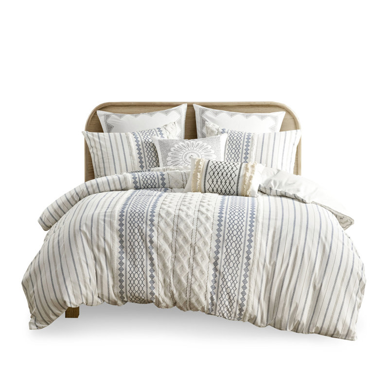 Housse de couette en chenille de coton très grand / très grand - imprimé, couvre-oreillers à ouverture superposée