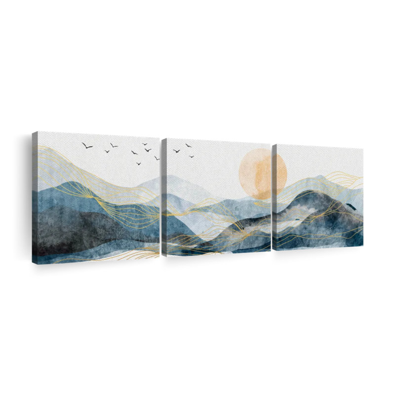 «Mountain Waves On Mountainscape», ensemble de 3 pièces sur toile par Jennifer T, H 15 po x l 47 po