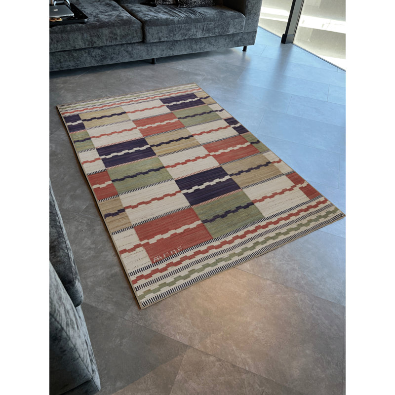 Tapis en polypropylène à motif écossais de couleur brique beige Ipon, Rectangle 3 pi 3 po x 4 pi 11 po