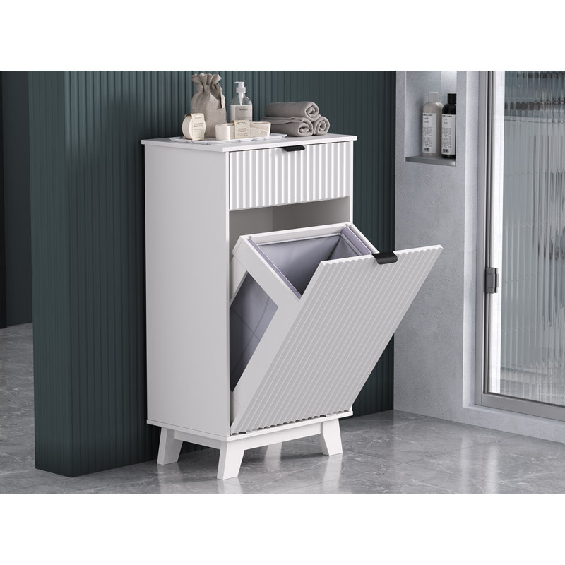 Wave Design 2-Drawer Tilt Out Trash Cabinet, MDF Freestanding Kitchen Trash Can with Storage (Can Not Included), White