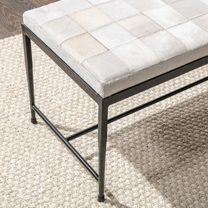 Banc en cuir véritable Achen, Ivoire ivoire, H 18,5 po x l 60 po x P 18 po