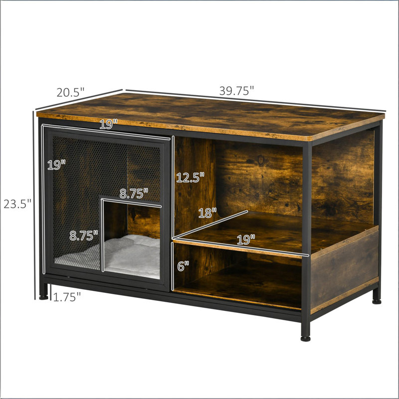 Table de bout pour animal de compagnie avec coussin amovible, abri pour chat en bois pour utilisation intérieure et rangement