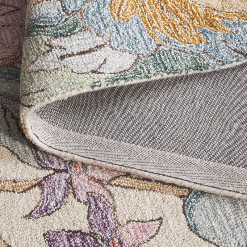 Jardin Handtufted Wool Cotton Floral Rug in Ivory/Pink, Rectangle 3" x 5"