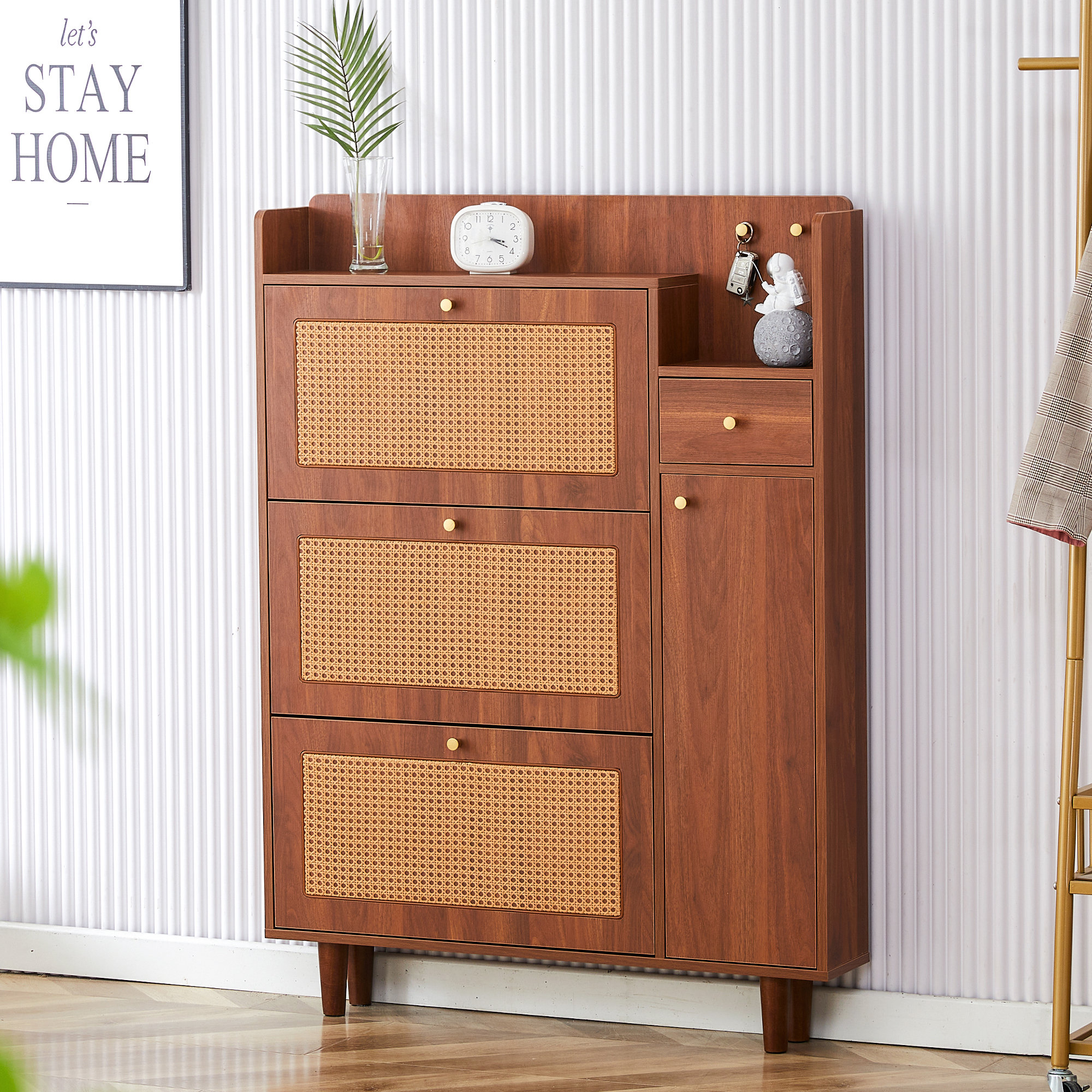 Modern Minimalist Storage Cabinet - Japanese Rattan Shoe Cabinet, Bed Top Cabinet, Small Home Furniture for Corridors and Living Rooms - GZ-DI-03