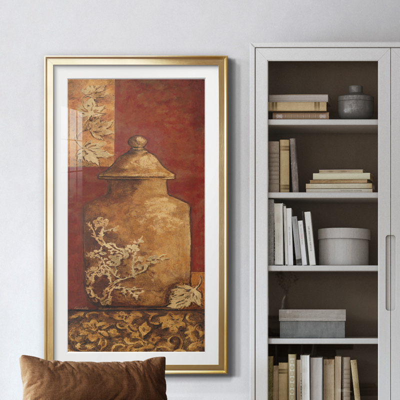 Asian Nuvo I - peinture encadrée, H 10,5 po x l 18,5 po x P 1,5 po, Doré