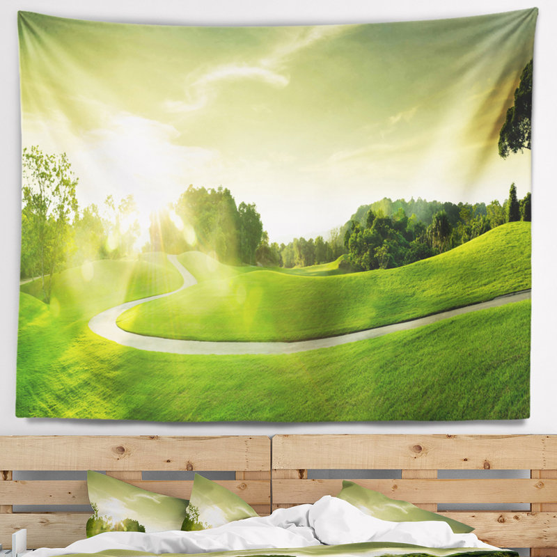 Paysage, magnifique vallée verte, tapisserie panoramique, H 32 po x l 39 po