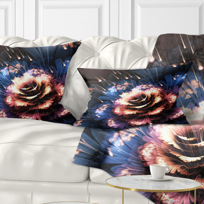 Fractal Flower Orange and Blue - Floral Printed Throw Pillow
